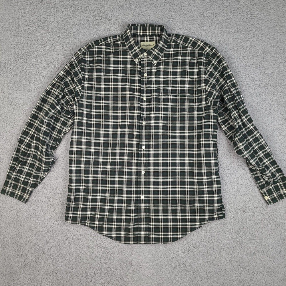 Eddie Bauer Shirt Mensโ Medium Green White Plaid Button Down Long Sleeve